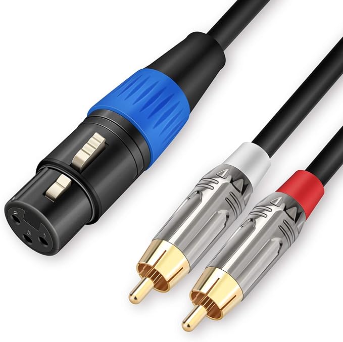 Unbalanced XLR Female to Dual RCA Y Splitter Breakout Cable, 1 XLR Female to 2 RCA Male Y Breakout Cable Adapter Cord, 6.6 Feet
