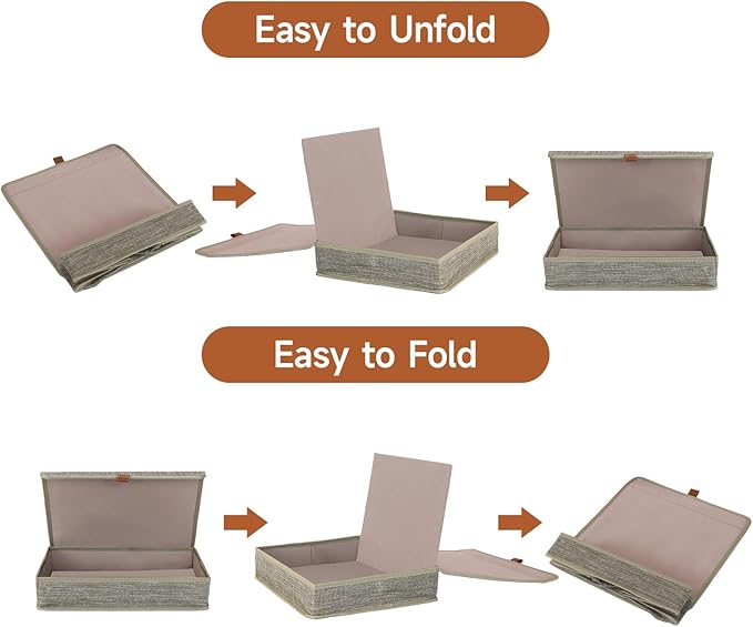 ORGMASTER Photo Storage Boxes with Lids, Memory Box for Keepsakes, Picture Organizer Versatile Linen Containers Basket Collapsible Bin for Organizing Home Office, 2 Pack, 14x10.8x2.5 Inch, Coffee