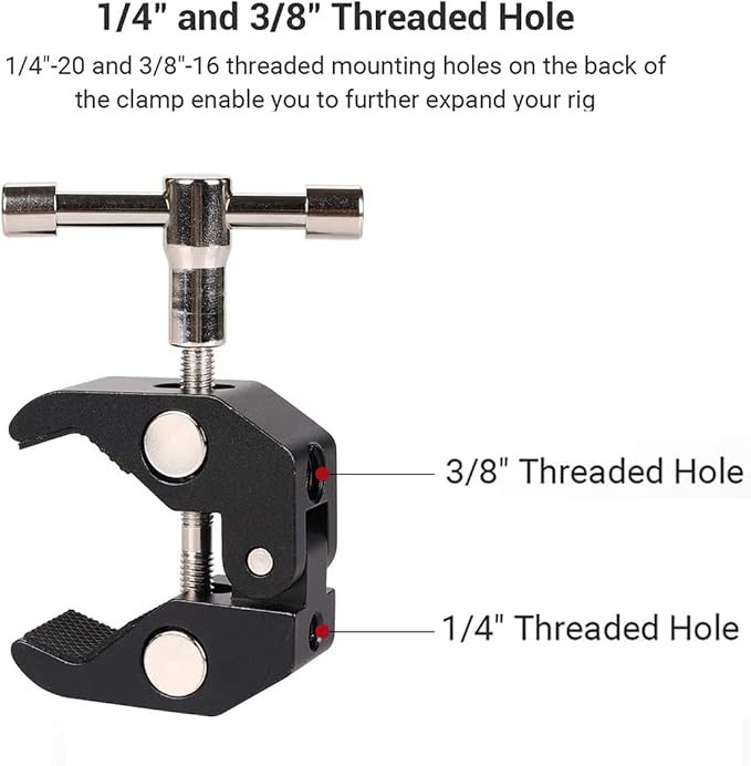 3 Pack Super Clamp with 1/4 and 3/8 Thread Camera Clamp Mount, Super Crab Clamp Rod Magic Arm Clamp Clip for Cameras, Rods, Lights, Hooks, Shelves, Cross Bars, etc
