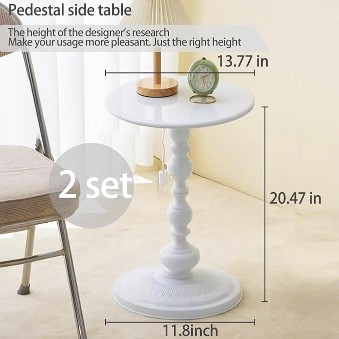 2 Set Pedestal Tables White TV Tray Table, Sofa Table, Small Side Table for The Sofa in The Living Room and Bedroom, Bed, Chair, Mini Coffee Table, Headboard Table, 20.47 (H) *13.78 (W)