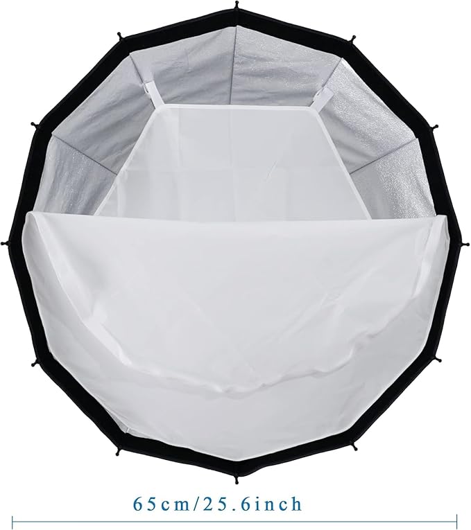 WELLMAKING 25.6inch/65cm Parabolic 16K Softbox Quick Set up and Folding, with Diffusers/Honeycomb Grid/Bag,Compatible with Bowens Mount Light for Portrait or Product Photography Studio Flash Monolight