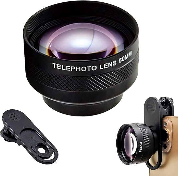 FotoZ 60mm Telephoto Lens with 17mm Thread Phone Lens Clip for iPhone Android Most Smartphones, Compatible with SmallRig iPhone Smartphone Cage Case