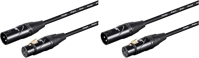 Monoprice Starquad XLR Male to XLR Female Microphone Cable - 1.5 Feet - Black, 24AWG, Optimized for Analog Audio - Gold Contacts - Stage Right Series (Pack of 2)