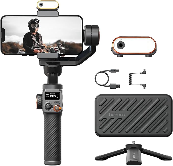 hohem iSteady M6 Kit Gimbal Stabilizer for Smartphone,3-Axis Phone Gimbal with AI Tracking Sensor Magnetic Fill Light 0.91-inch OLED Display Max Payload 400g,Gimbal Stabilizers for iPhone Android