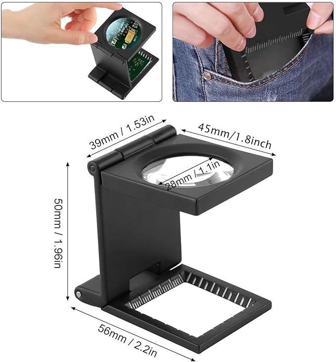 Three- Folding Magnifier with Scale 10X Magnifiation Optical Lens 28mm Three Packs Mini Pocket Magnifying Glass for Textile Jewelry Tool DIY Crafts