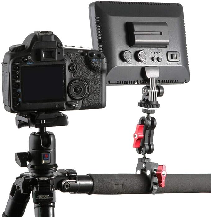 FocusFoto Articulated Magic Arm Crab Claw Super Clamp Clip Holder with 1/4" 3/8" Mount for Studio Flash Light DSLR Camera Tripod Monopod Monitor Video LED Light (Black & Red)