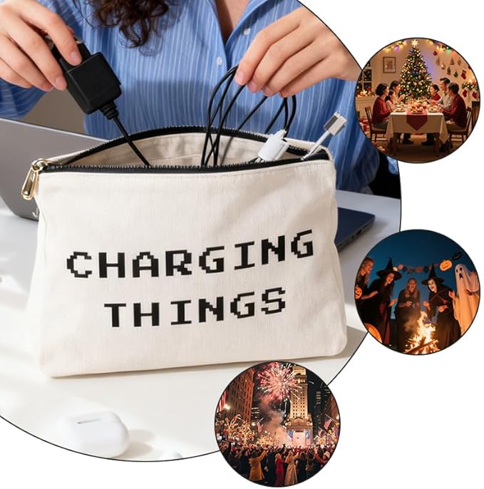 Charger Cable Organizer Bag Case Pouch Small Airplane Travel Essentials Plugs Chargers Cord Electronics Case Storage Tech Bags Christmas Gifts for Traveller Gamer Business Vacation Travel Gadgets