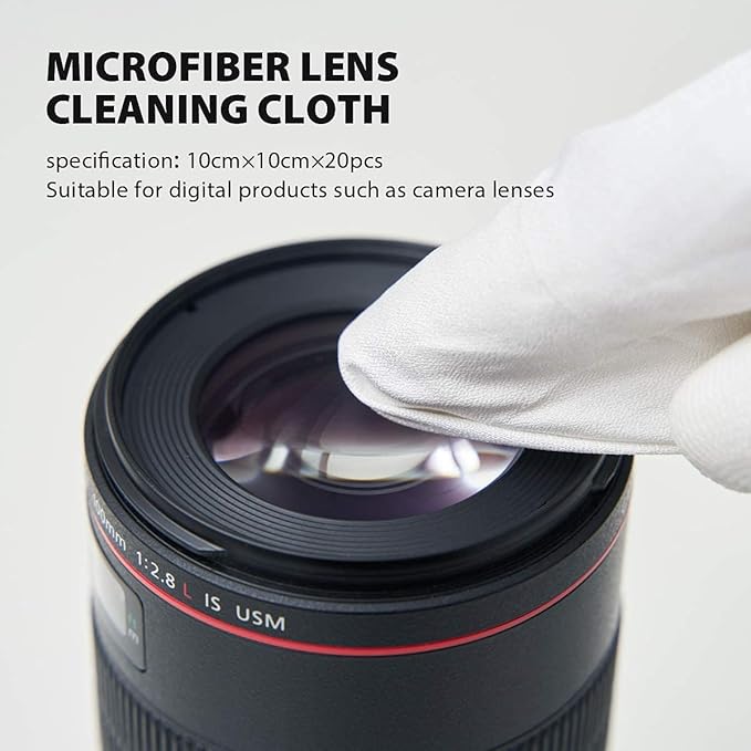 VSGO 20pcs Microfiber Camera Cleaning Cloths, Durable Double-Sided Lens Cloths, Vacuum Packed, Compatible with Camera Lenses, Glasses, Phones, iPads & LCD Screens