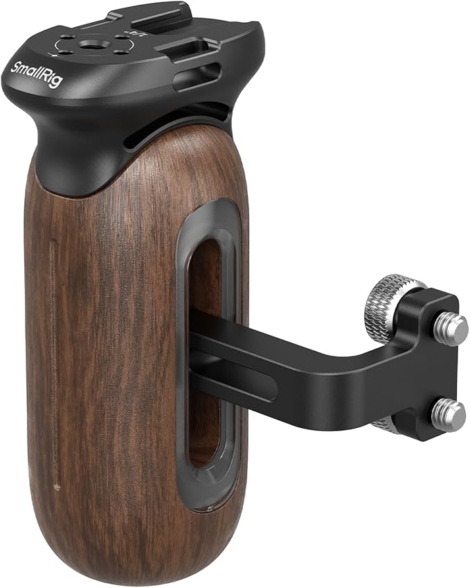 SmallRig Wooden Side Handle for Camera Cages with 1/4"-20 Threaded Holes, Left or Right Side Ergonomic Handgrip, 28mm / 1.1in Vertical Adjustment, 15kg / 33.1lb Load Capacity