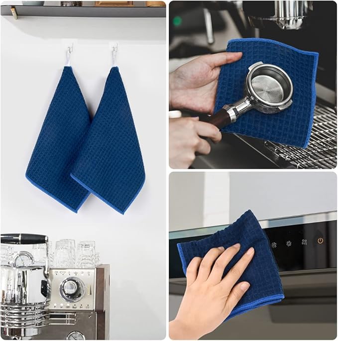KinHwa Microfiber Dish Cloths Thick Waffle Weave Kitchen Dish Rags Ultra Absorbent Dishcloths 12inch x 12inch 6 Pack - Navyblue