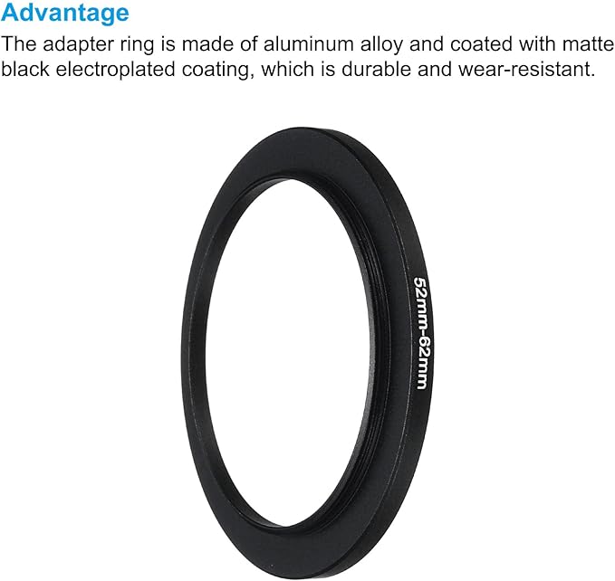 PATIKIL 52mm-62mm Metal Step Up Ring with Cleaning Cloth, 2 Pack Camera Lens Filter Adapter Ring Aluminum Filter Adapter Ring for Camera Lenses Hood, Black