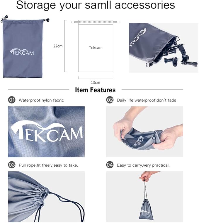 TEKCAM Action Camera Carrying Case Protective Storage Bag Compatible with Gopro Hero 13 12 11 10 9 8 7/AKASO EK7000/Brave 4/Brave 7 LE/Brave 8/APEXCAM/Dragon Touch Action Camera (Medium)