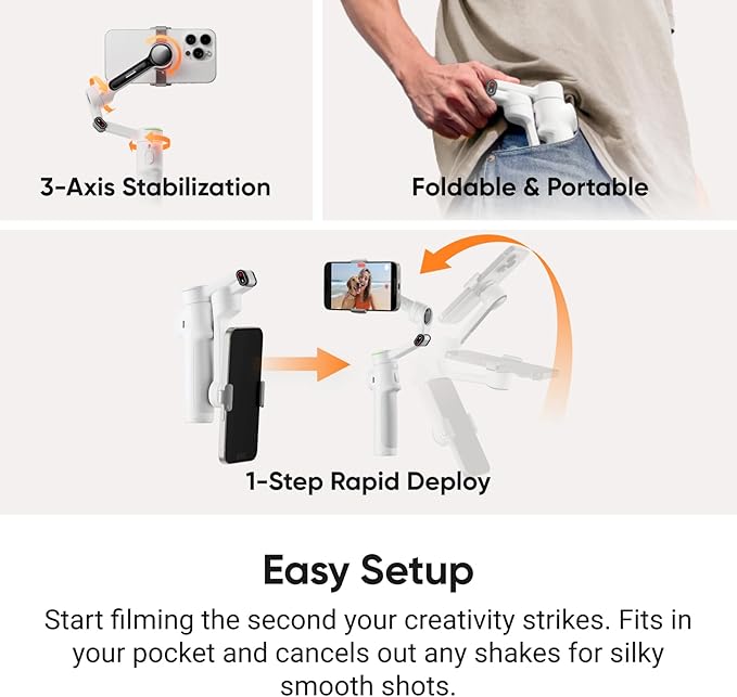Insta360 Flow 2 Pro Sports Bundle White – Foldable AI Phone Gimbal, 3-Axis Stabilization, Tracks in 200+ Apps with Apple DockKit, Throwpod, Multi-Person & 360 Pan Tracking