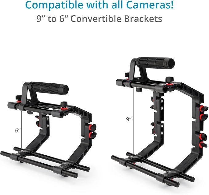 Filmcity Shoulder Rig Kit w Matte Box & Follow Focus for DSLR Cameras. Ergonomic & Stable, 6” to 9” Convertible Size. Adjustable Handles, ¼” Threads. Comfy Shoulder Pad, Quick Release Plate (FC-03)