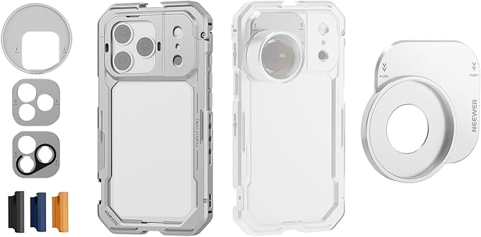 NEEWER PA144 Phone Cage Compatible with iPhone 17 Pro Max + PA152 37mm Filter Lens Backplate for PA143/PA144 Phone Cage Only, Quick Release Video Rig Stabilizer Accessories, Silver
