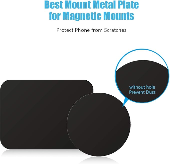 Mount Metal Plate with Adhesive for Magnetic Cradle-Less Mount by WixGear - X4 Pack 2 Rectangle and 2 Round (Compatible with Magnetic mounts) (Black)
