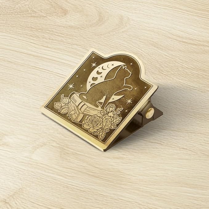 ANATTASOUL Journal Clip Vintage Cat and Moon Metal Brass Clips, Decorative Heavy Duty Journal Page Holder Clips for Book, Paper, Bookmark