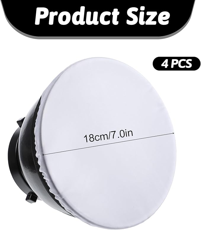 7"/18cm Light Diffuser, 4 PCS Diffuser Lamp Sock Soft Cover Soft White Diffusers Standard Cloth Diffusers Light Sock Softens The Light-Output, Lampshade Reflector Great for Studio Strobe Reflectors