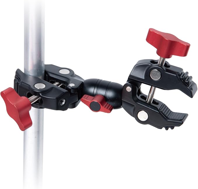 POWERTEC Double Super Clamp Camera Mount with Two 1/4"-20 Mounting Holes for Magic Arm, Desk, Umbrella, Bike, Photography Lighting, Softbox (71924)