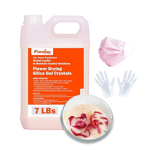 Lucky 7 LBS 3-in-1 Fonday Silica Gel Flower Drying Crystals for Wedding Bouquet Preservation with Gloves and Mask Color Indicating Reusable Bead Size Less Than 1mm