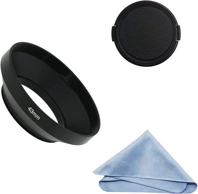 SIOTI 43mm Lens Hood, Oxidation Matte Anti Reflective Treatment, Aluminum Alloy, with 1 * 58mm Lens Cap, Compatible with Sony/Canon/Nikon/Fuji etc >16mm Camera Lens