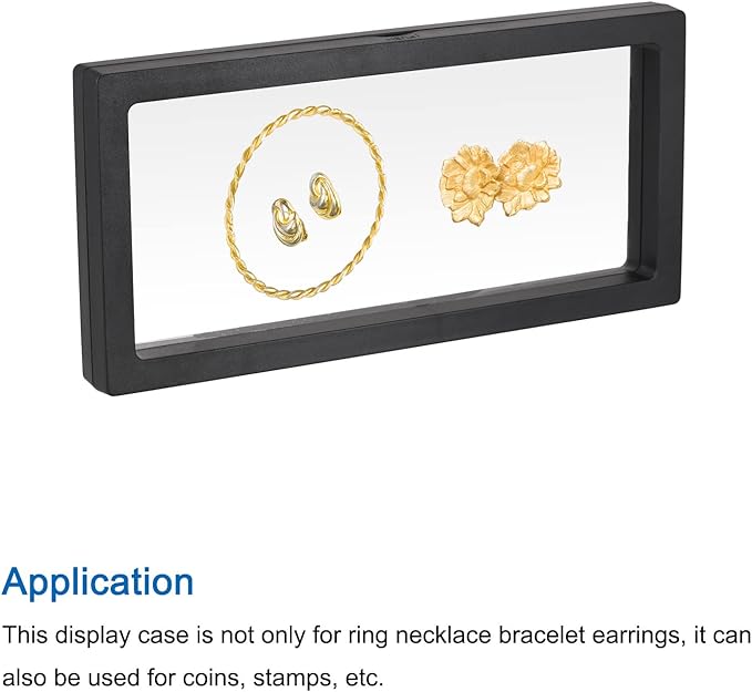 MECCANIXITY Floating Frame Display Holder Stand 3D Jewelry Display Box 9.06 x 4.33 x 0.79 inch Black for Ring Necklace Bracelet Earring Pack of 2