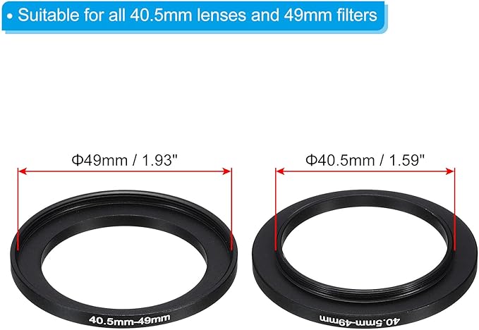 PATIKIL 40.5mm-49mm Metal Step Up Ring with Cleaning Cloth, 2 Pack Camera Lens Filter Adapter Ring Aluminum Filter Adapter Ring for Camera Lenses Hood, Black