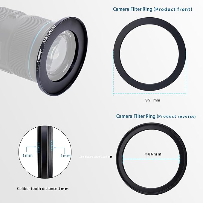 86mm to 95mm Camera Lens Adapter,Change The Filter or Lens Size from 86mm to 95mm.Compatible All 95mm Thread Filter Accessory+1pcs Lens Cleaning Cloth.