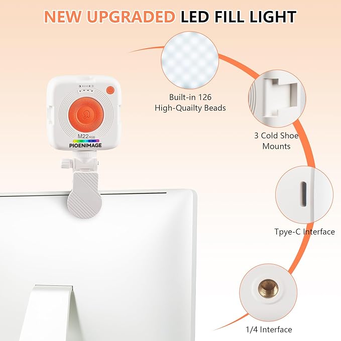 RGB Video Lights, Portable Camera Lights, LED Camera Light with Quick Release Cold Shoe Adapter and Clip, RGB Small Lamp, 3000-9000K 360° Full Color Photography Lighting for Camera, White