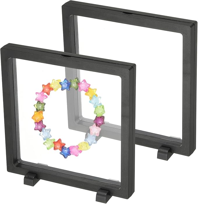 PATIKIL 2Pcs Floating Display Case, 7.1 Inch Jewelry Display Case Stand Challenge Coin Holder Frames Transparent Large Storage Box 3D for Necklace Bracelets Pendants, Black