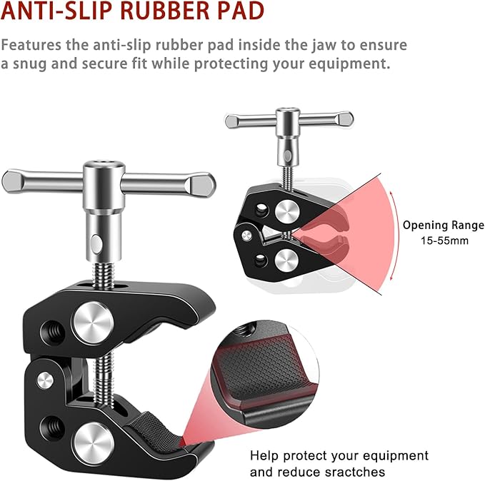 Super Camera Clamp with 5 x 1/4" and 1 x 3/8" Thread - 5.9" Rosette Magic Arm - 1/4"-20 Screw - for Smallrig Camera Cage, Monitors, LED Lights, Action Camera - Max Load up to 2kg/4.4lb