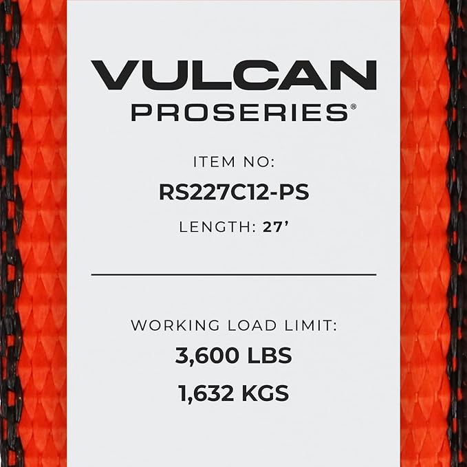 VULCAN Ratchet Strap with Chain Anchors - 2 Inch x 27 Foot - 2 Pack - PROSeries - 3,600 Pound Safe Working Load