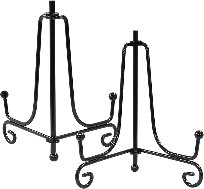 Hordion 2 Pack Plate Stand, 4 Inch Black Iron Easel Photo Display Stand Plate Holder for Picture Frame Book Tabletop Art Platter