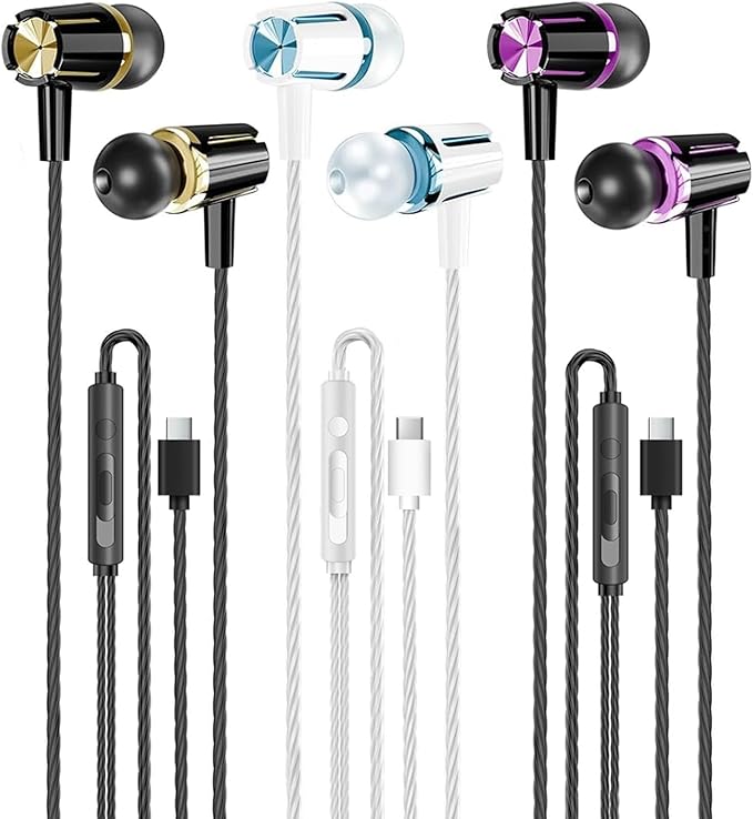 3 Pack Wired Earbuds USB C,Headphones Microphone Call and Volume Control Noise Isolating,in Ear Earphones Compatible with iPhone 17/16/15 Pro Max/Galaxy S25 S24 S23 Ultra
