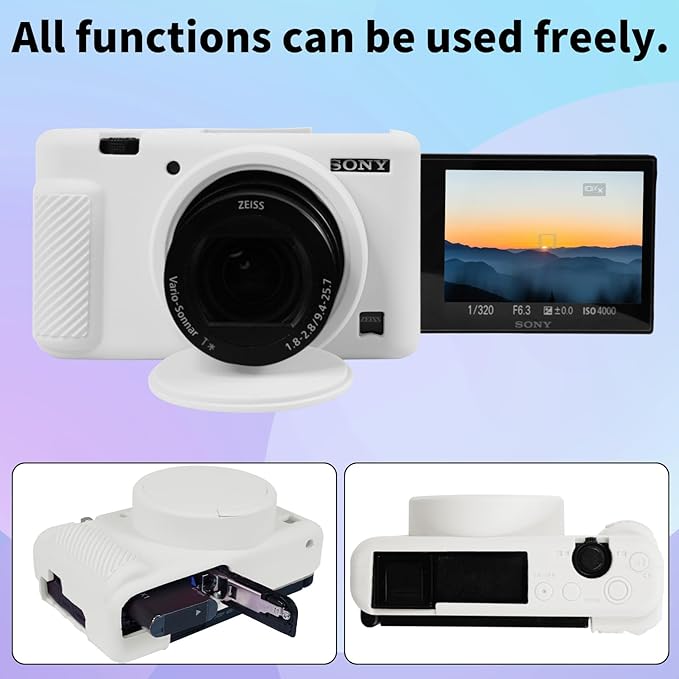 Camera Case for Sony ZV-1, ZV1 Camera Cover Silicone Camera Sleeve Body Skin Protective Case with Removable Lens Cap for Sony ZV 1 Digital Camera,White