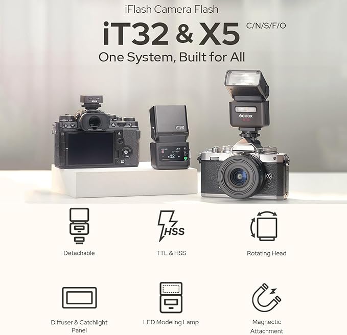 GODOX iT32 TTL Camera Flash with X5N Flash Trigger for Nikon Camera,Magnetic Hotshoe & Trigger 2-in-1,Touch Color Screen,Rotatable Flash Head,LED Modeling Lamp,1.5s Recycle Time,510 Full Power Flashes