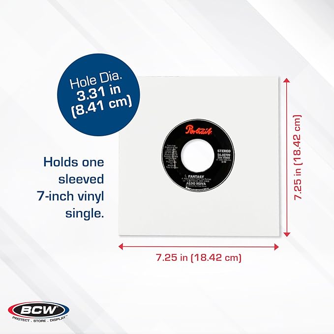BCW Polylined White Paper 7 in Square Corner Record Sleeves - 50 ct | Inner Protective Sleeves with Center Hole for Vinyl Records | Acid-Free, Scratch Resistant | Ideal for DJs and Vinyl Collectors