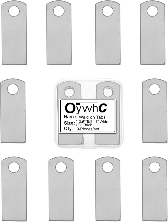 Weld on Tabs, Steel Basic Weld Tab, Universal Weld on Light Tabs Flat Bottom Mount with a 3/8" Hole.2-3/5" Height, 1" Wide, 1/8" Thick Pack Of 10 Tabs Steel Mounting Bracket OywhC-5