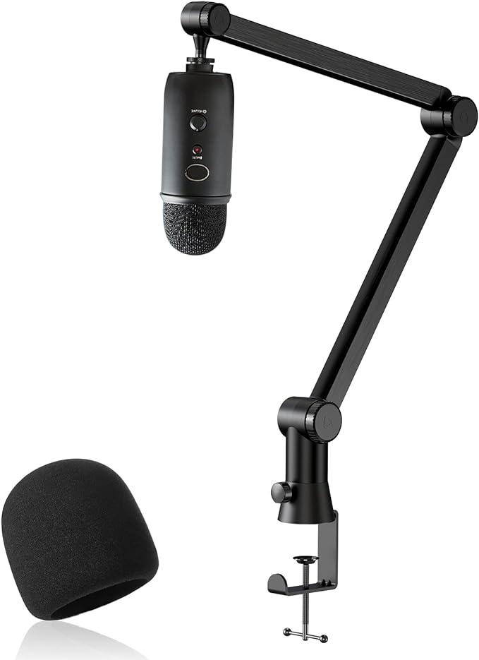 Youshares Blue Yeti Mic Stand with Pop Filter - Premium Mic Arm, Heavy Duty Boom Arm with Cable Management, 3/8" to 5/8" Adapter