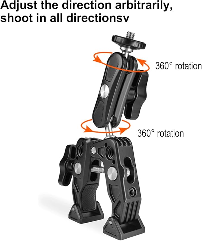 Camera Super Clamp Mount,with Magic Arm Action Camera Mount with 1/4" & 3/8" Screw Thread for Camera Cage/Lights/Monitor/Shelves/Rods/Cross Bars-A016