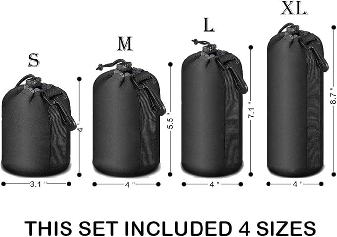 Selens 4 Pack Lens Cases with Thick Protective Neoprene Camera Lens Pouch Set for DSLR Camera Lens Sony Nikon Olympus Panasonic - Size: Small, Medium, Large and Extra Large Pouches