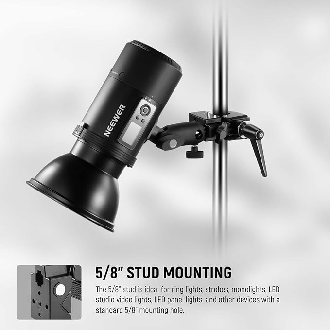 NEEWER Super Clamp with 5/8" Stud, Spring Lock, 2.4"/6cm Jaw Grip Heavy Duty Crab Pole Clamp for Round Pipe Flat Surface, for Photography Studio Camera & Lighting Mounting, Max Load 33lb/15kg, UA017