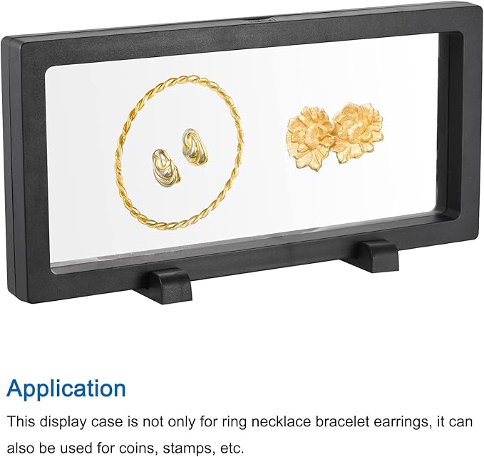 MECCANIXITY Floating Frame Display Holder Stand 3D Jewelry Display Box with Base 11.81 x 3.54 x 0.79 inch Black Pack of 2