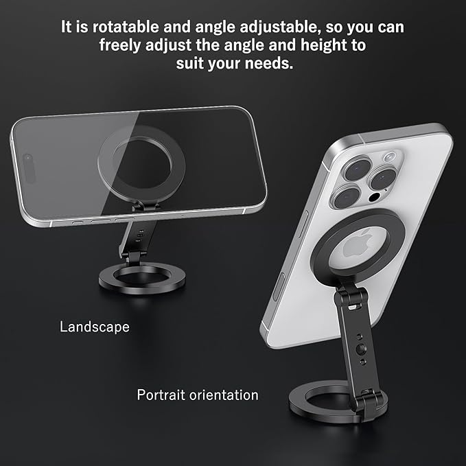 VRIG MG-26 Dual Magnetic Phone Tripod Mount with 1/4" Screw Hole Compatiable with Mag Safe for iPhone 16 15 14 13 12 All Series, Foldable Portable Magnetic Phone Stand for Travel, Car, and Gym