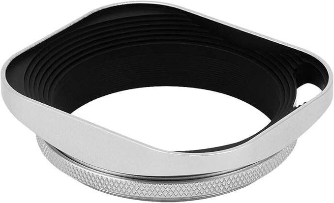 Haoge LH-W55P 55mm Square Metal Screw-in Lens Hood Hollow Out Designed with Cap for Leica Rangefinder Camera with 55mm E55 Filter Thread Lens Silver