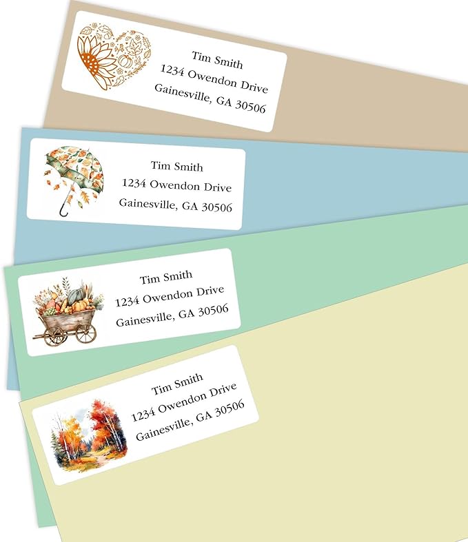 Address Labels Personalized Return Address Labels, 2.6" x 1" Fall Leaves Custom Mailing Label for Envelopes (30-1200) Customized Self Adhesive Stickers Printable Mail Envelope Adress Label, White