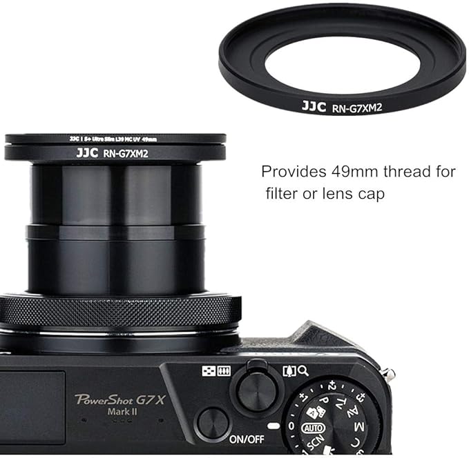 JJC Dedicated Metal 49mm Thread Filter Adapter Lens Adapter for Canon PowerShot G7X III II G5X Installing UV CPL ND Filter, Includes 49mm Snap-On Lens Cap & Cap Keeper String