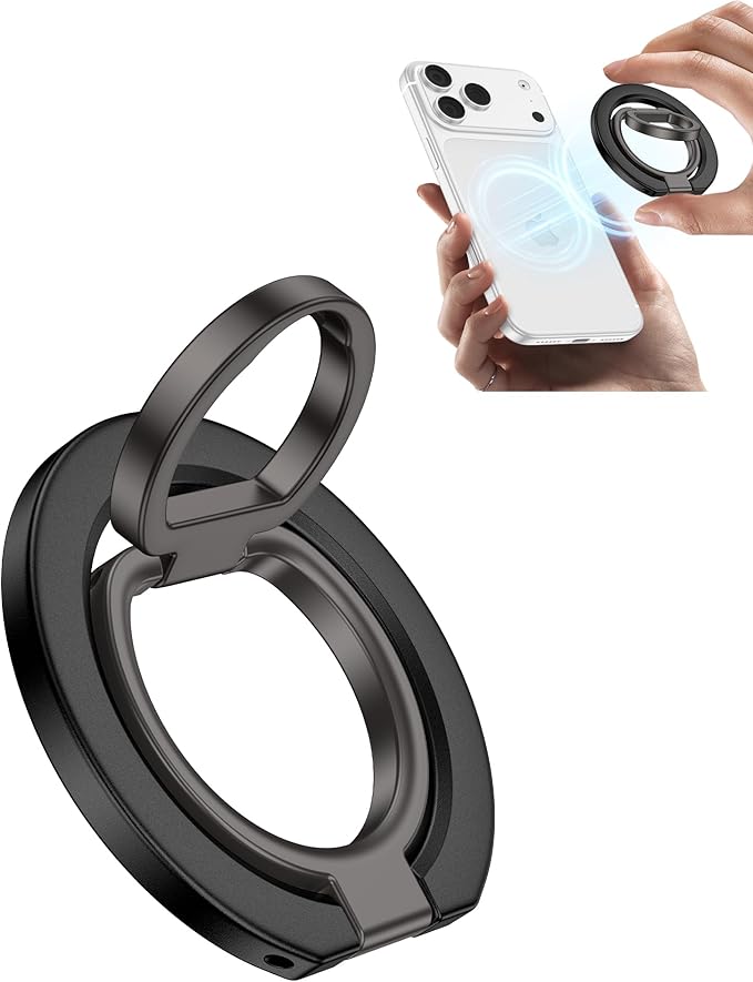 MagSafe Phone Ring Holder Grip for iPhone, Dual-Sided Magnetic Ring Stand Grip for iPhone 17 16 15 14 13 12, 360° Rotation MagSafe Phone Stand Magnetic Kickstand Finger Loop Holder for Desk, Car Mount
