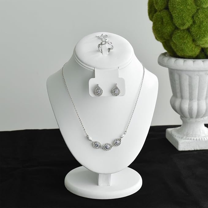 MOOCA 3 Pcs Set White Leatherette Combination Display Jewelry Stand Bust for Necklaces, Earrings, Rings, Jewelry Display For Vendors