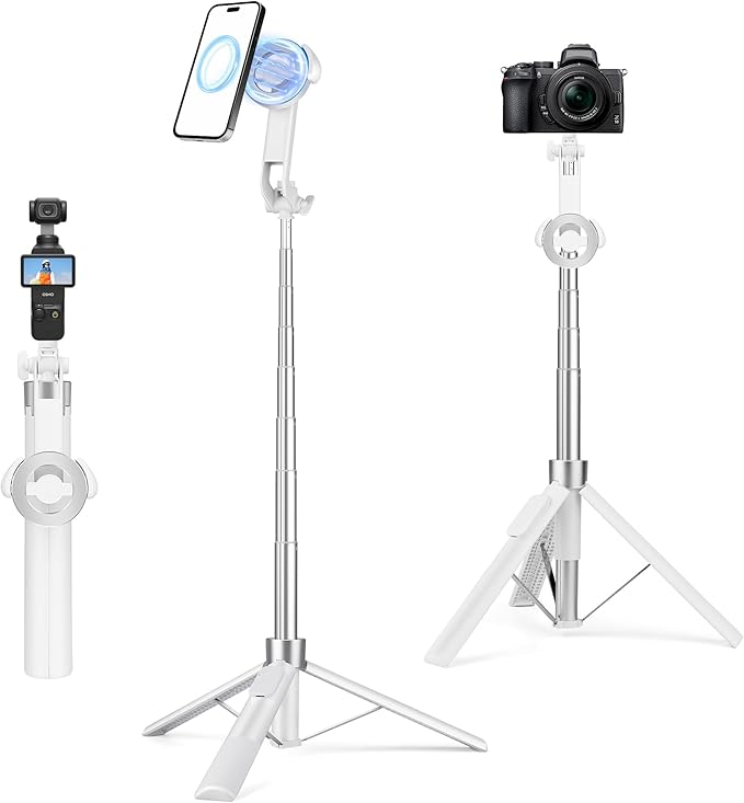 68" Magnetic Tripod for iPhone Magsafe, Phone Tripod & Selfie Stick with Rechargeable Remote for iPhone/Android/Camera, Portable Cell Phone Stand for Video Recording